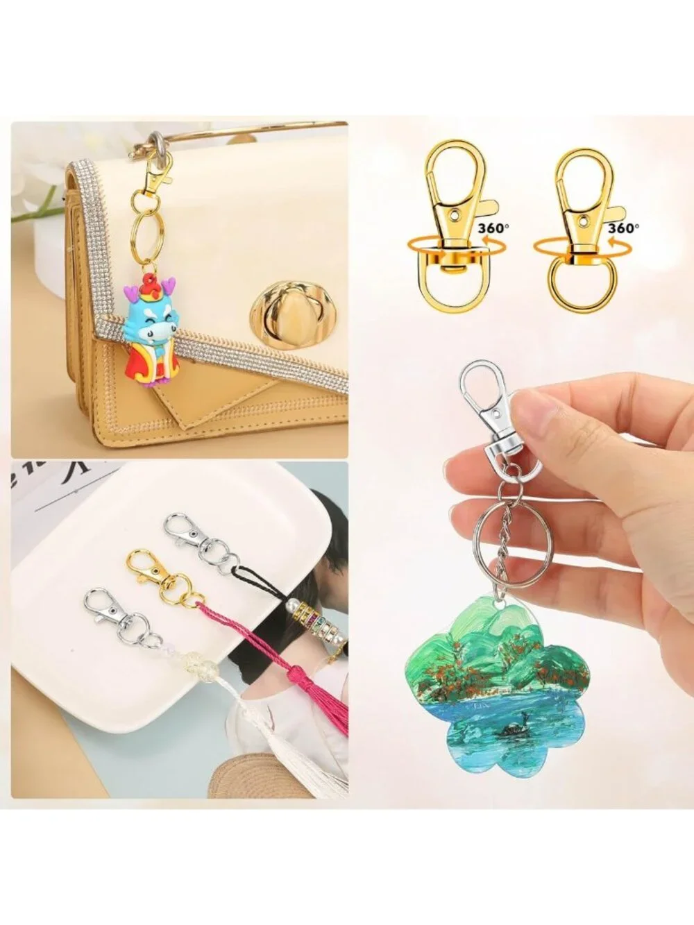 Keychain Making Kit - Craft Supplies with Hooks, Clasps, Rings for DIY Jewelry